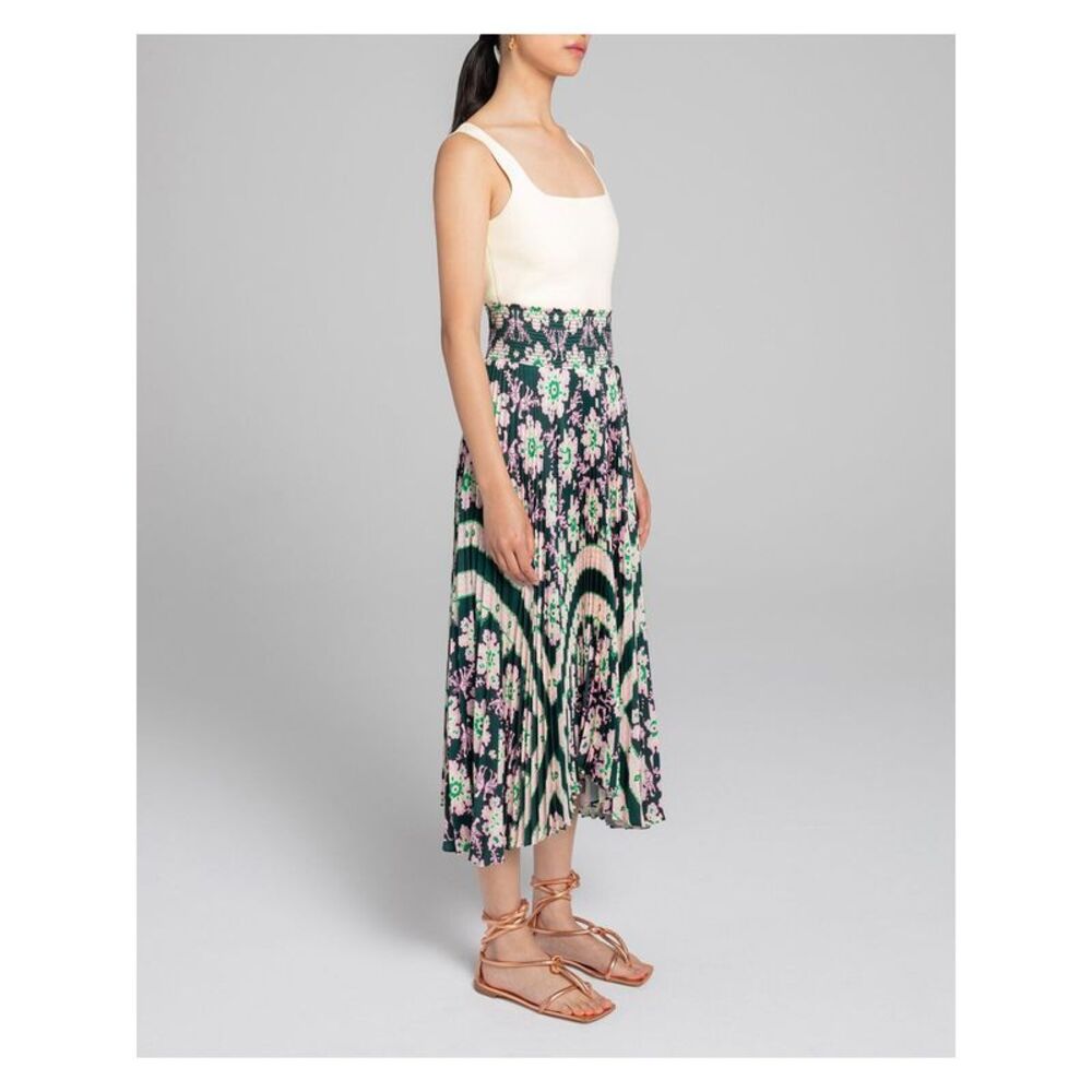 A.L.C Womens Green Stretch Smocked Pleated Floral Maxi A-Line Skirt 4 - Picture 3 of 3